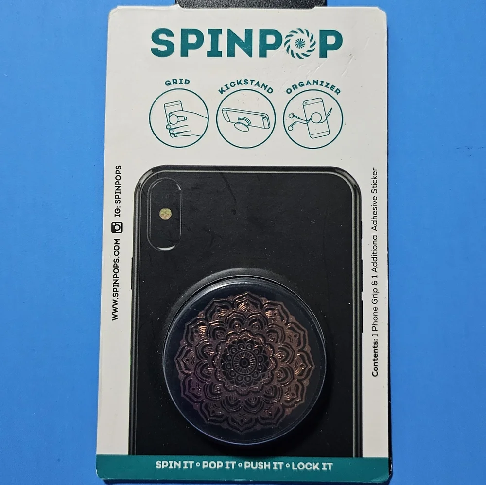 SpinPop: Pop-Up Phone Holder & Stand - ROSE GOLD MANDALA
